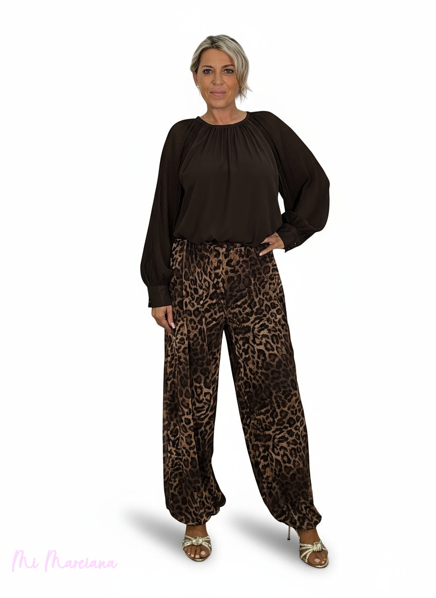 Calças de chiffon estampadas com Aladdin