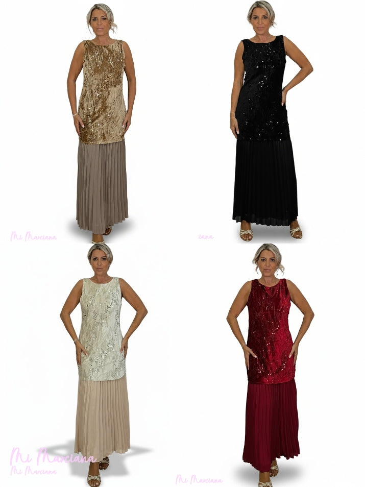 ABITO PLISSETTATO CON PAILLETTES COMBINATE