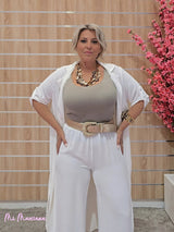 CONJUNTO CHAQUETA LARGA Y PANTALÓN BLANCO - Mi Marciana