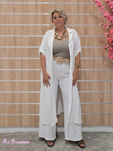 CONJUNTO CHAQUETA LARGA Y PANTALÓN BLANCO - Mi Marciana