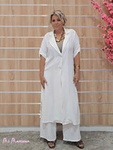 CONJUNTO CHAQUETA LARGA Y PANTALÓN BLANCO - Mi Marciana