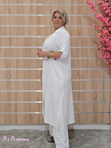 CONJUNTO CHAQUETA LARGA Y PANTALÓN BLANCO - Mi Marciana