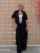 CONJUNTO CHAQUETA LARGA Y PANTALÓN NEGRO - Mi Marciana