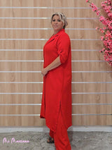 CONJUNTO CHAQUETA LARGA Y PANTALÓN ROJO - Mi Marciana