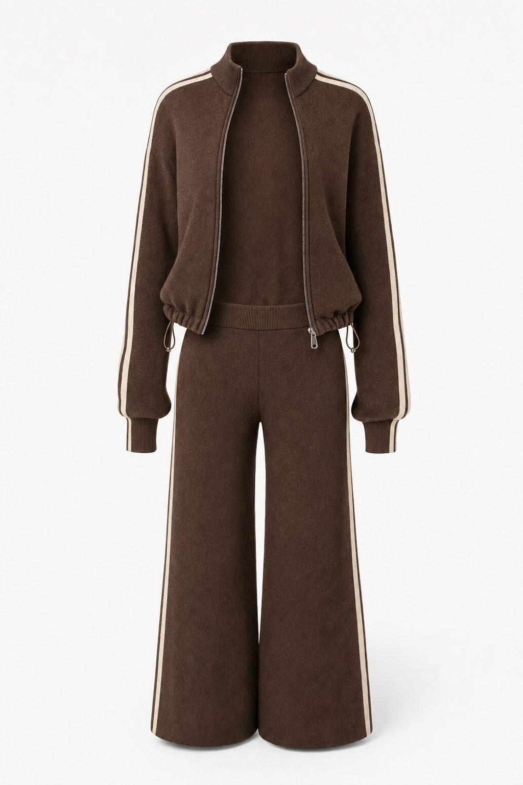 CONJUNTO DE PUNTO CON CHAQUETA DE CUELLO ALTO Y PANTALON PALAZZO - foto de referencia