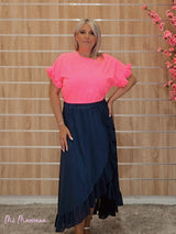 FALDA ALGODÓN LAVADO VOLANTES REJILLA MARINO - Mi Marciana