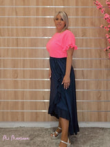 FALDA ALGODÓN LAVADO VOLANTES REJILLA MARINO - Mi Marciana