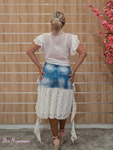 FALDA CORTA VAQUERA ENCAJE - Mi Marciana