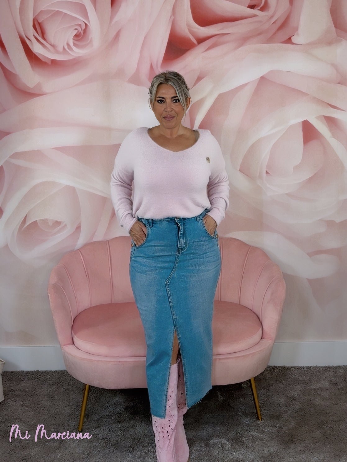 FALDA DENIM MIDI CORTE TIJERA - Mi Marciana