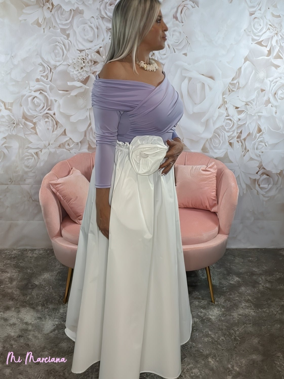 FALDA LARGA FLOR BLANCA - Mi Marciana