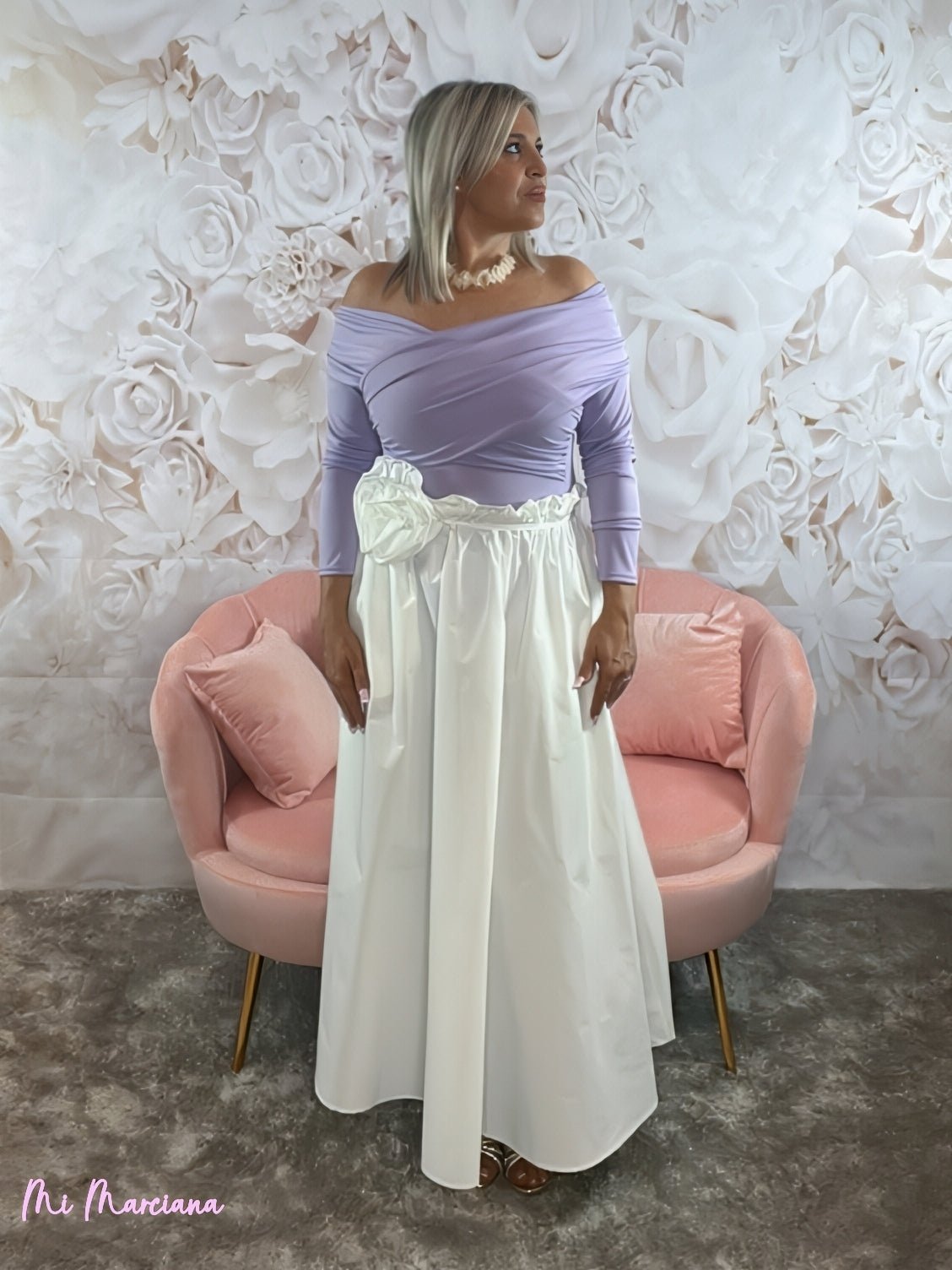 FALDA LARGA FLOR BLANCA - Mi Marciana