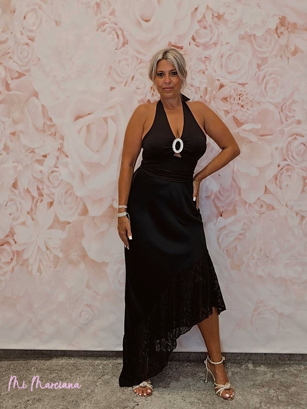 FALDA LENCERA VOLANTE ASIMETRICO ENCAJE - Mi Marciana