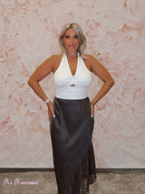 FALDA LENCERA VOLANTE ASIMETRICO ENCAJE - Mi Marciana