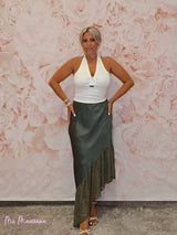 FALDA LENCERA VOLANTE ASIMETRICO ENCAJE - Mi Marciana