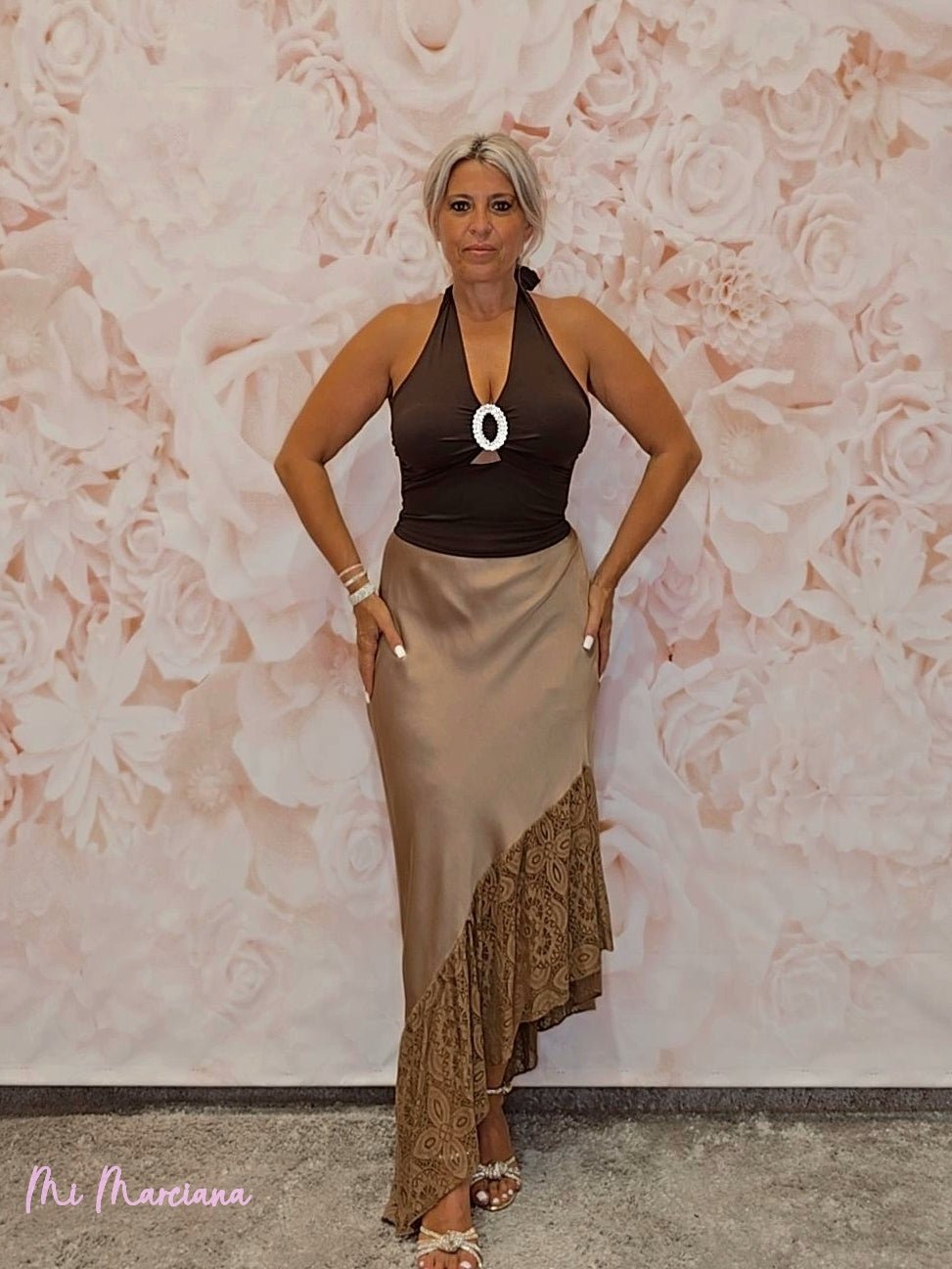 FALDA LENCERA VOLANTE ASIMETRICO ENCAJE - Mi Marciana