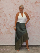 FALDA LENCERA VOLANTE ASIMETRICO ENCAJE - Mi Marciana