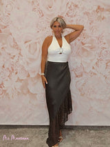 FALDA LENCERA VOLANTE ASIMETRICO ENCAJE - Mi Marciana