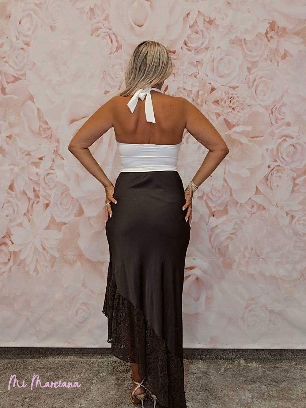 FALDA LENCERA VOLANTE ASIMETRICO ENCAJE - Mi Marciana