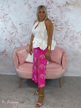 FALDA MIDI BORDADA FRUNCIDA FUCSIA - Mi Marciana