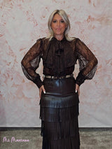 FALDA MIDI EFECTO PIEL CON FLECOS - Mi Marciana