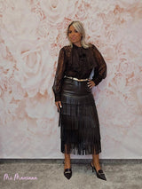 FALDA MIDI EFECTO PIEL CON FLECOS - Mi Marciana