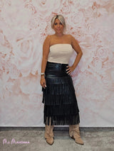 FALDA MIDI EFECTO PIEL CON FLECOS - Mi Marciana