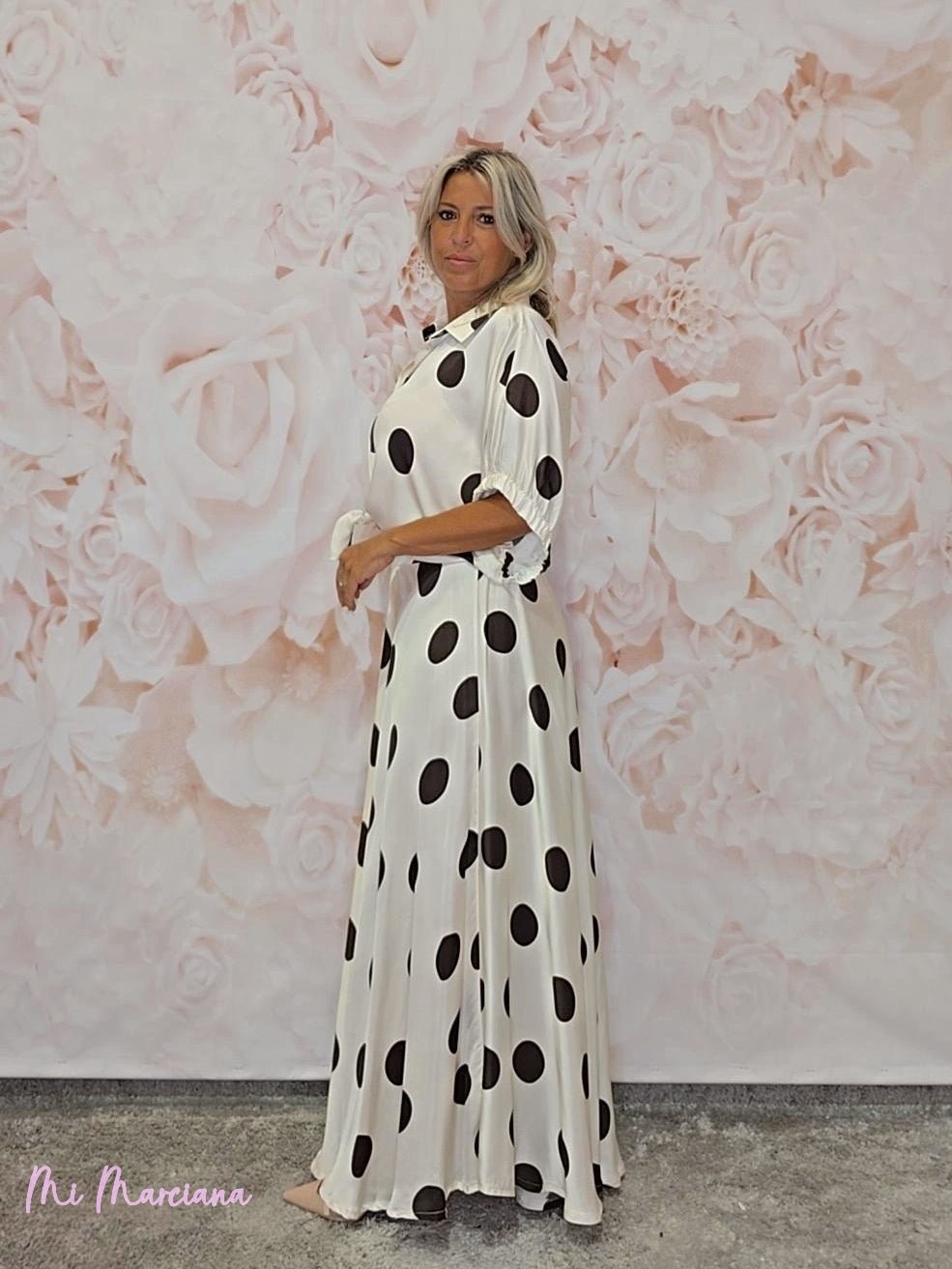 FALDA MIDI SATEN CON LUNARES - Mi Marciana