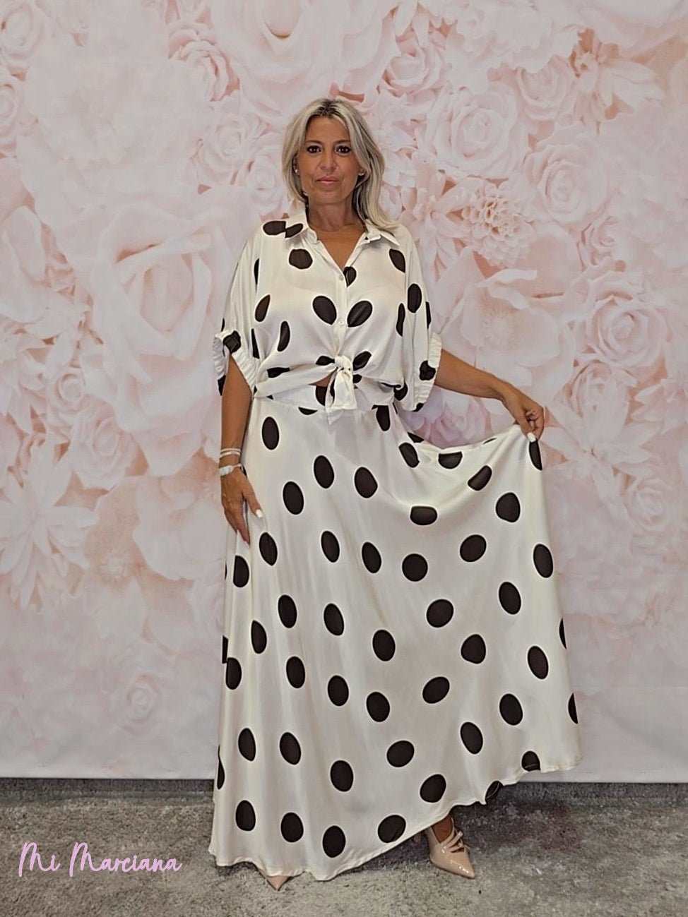 FALDA MIDI SATEN CON LUNARES - Mi Marciana