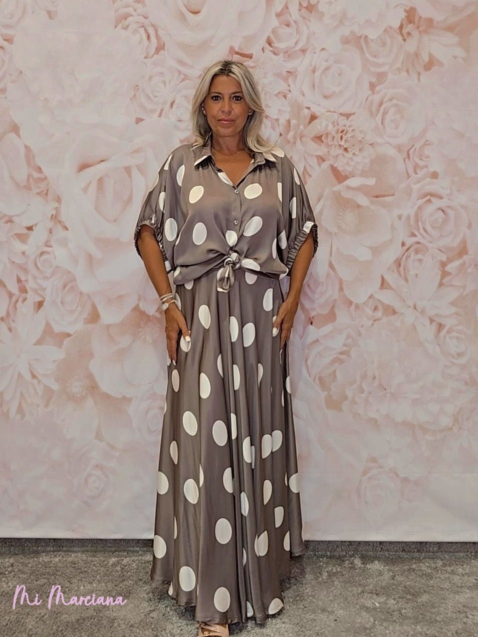 FALDA MIDI SATEN CON LUNARES - Mi Marciana