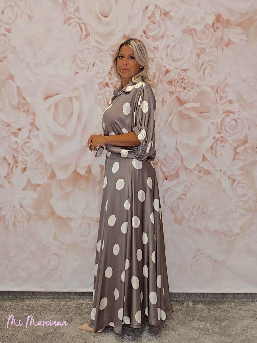 FALDA MIDI SATEN CON LUNARES - Mi Marciana