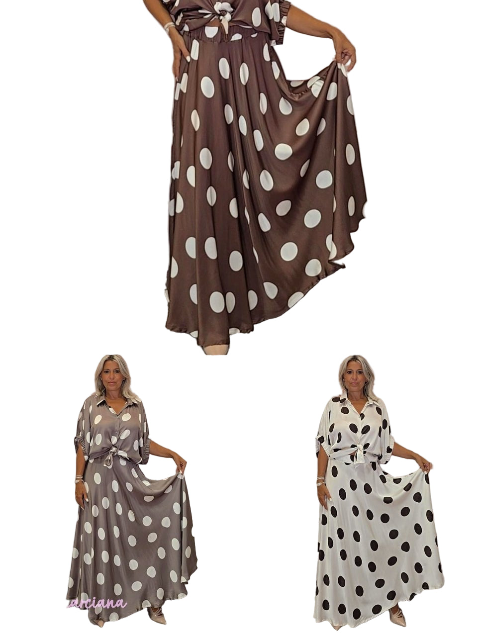 FALDA MIDI SATEN CON LUNARES - Mi Marciana