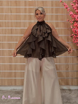 FALDA PANTALÓN ANCHO GASA TENCEL BEIGE - Mi Marciana