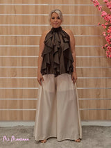 FALDA PANTALÓN ANCHO GASA TENCEL BEIGE - Mi Marciana