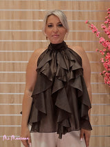 FALDA PANTALÓN ANCHO GASA TENCEL BEIGE - Mi Marciana