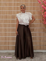 FALDA PANTALÓN ANCHO GASA TENCEL MARRÓN - Mi Marciana