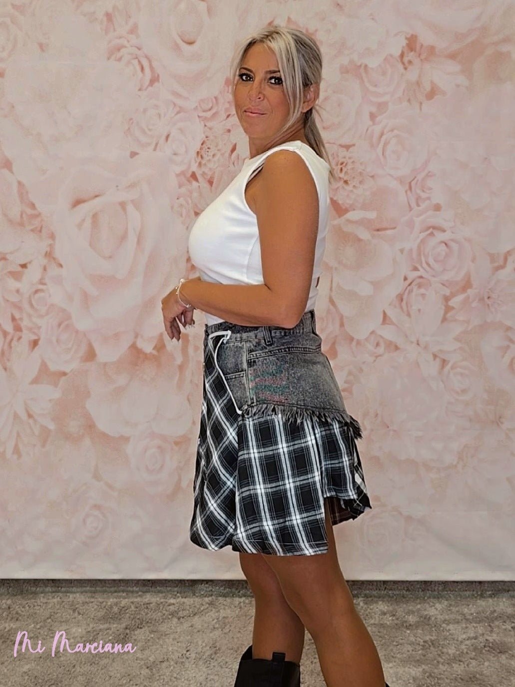 FALDA PANTALÓN CORTA DENIM CUADROS JOT - Mi Marciana