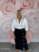 FALDA PUNTO MIDI BOTONES DORADOS - Mi Marciana