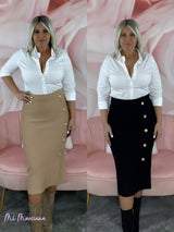 FALDA PUNTO MIDI BOTONES DORADOS - Mi Marciana