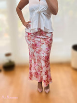 FALDA SATEN ESTAMPADA ROJA - Mi Marciana