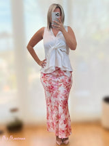 FALDA SATEN ESTAMPADA ROJA - Mi Marciana