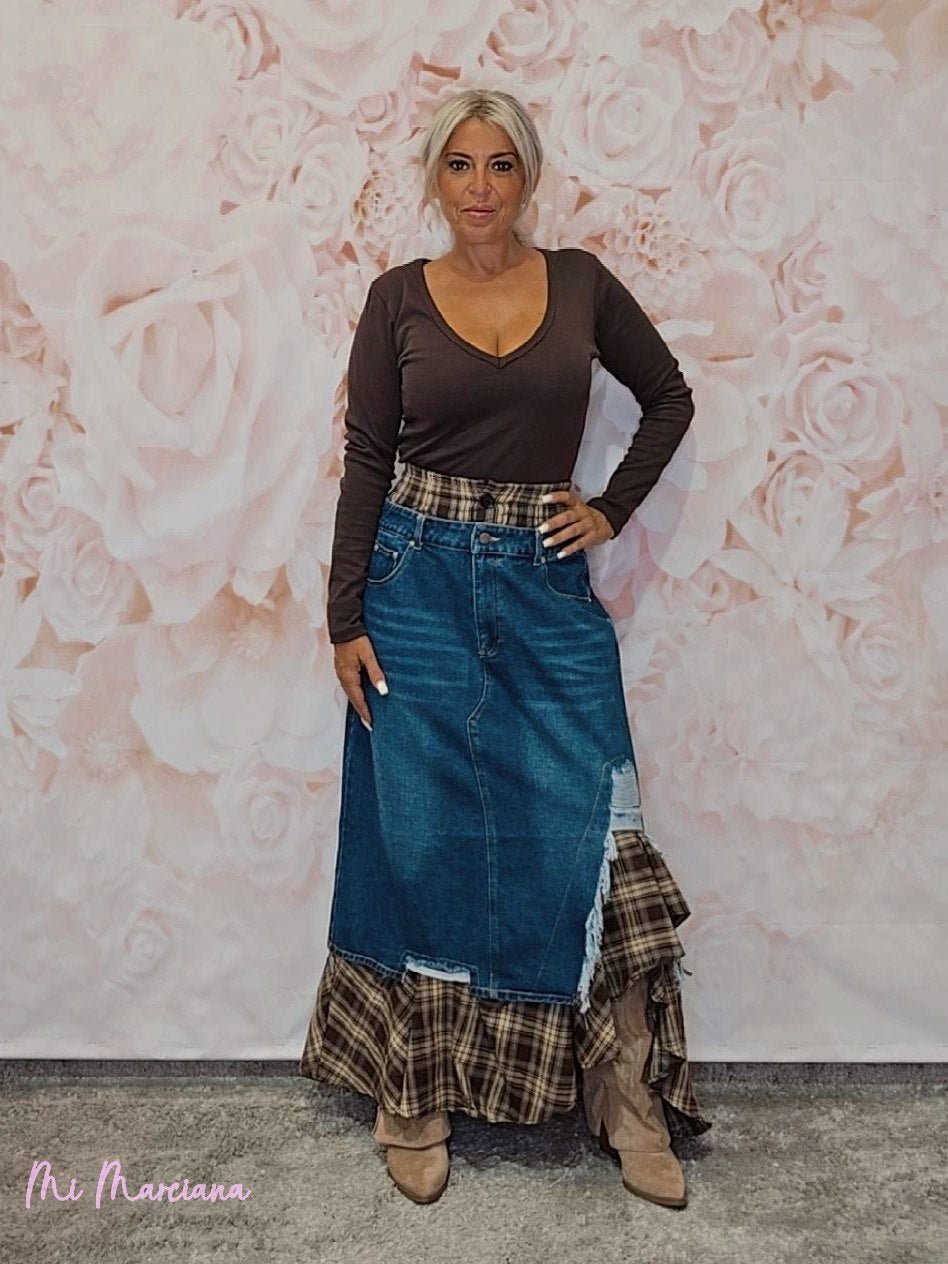FALDA VAQUERA COMBINADA CUADROS JOT - Mi Marciana