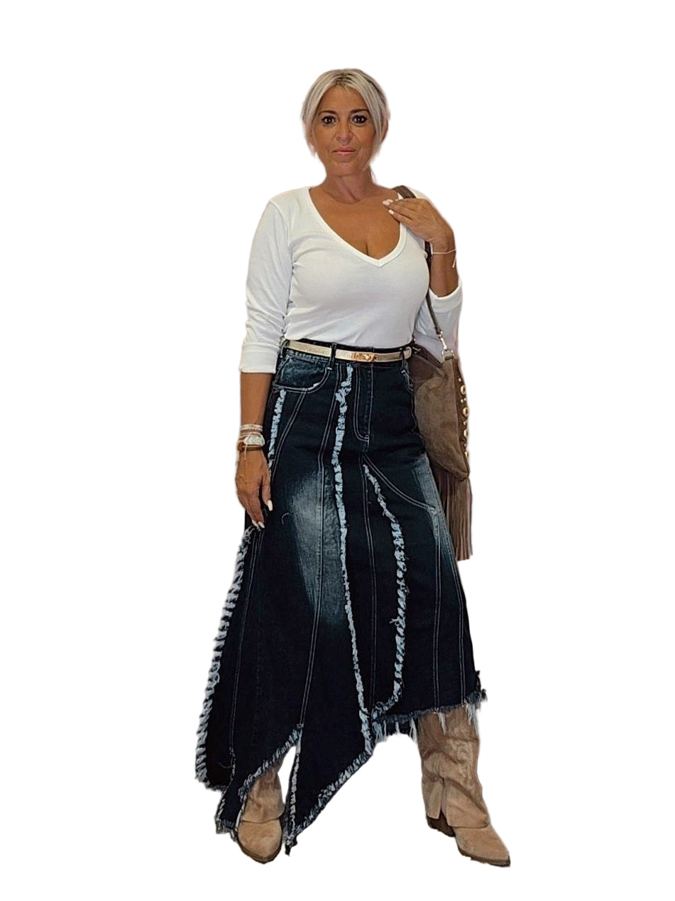 FALDA VAQUERA DESHILACHADA ASIMÉTRICA JOT - Mi Marciana