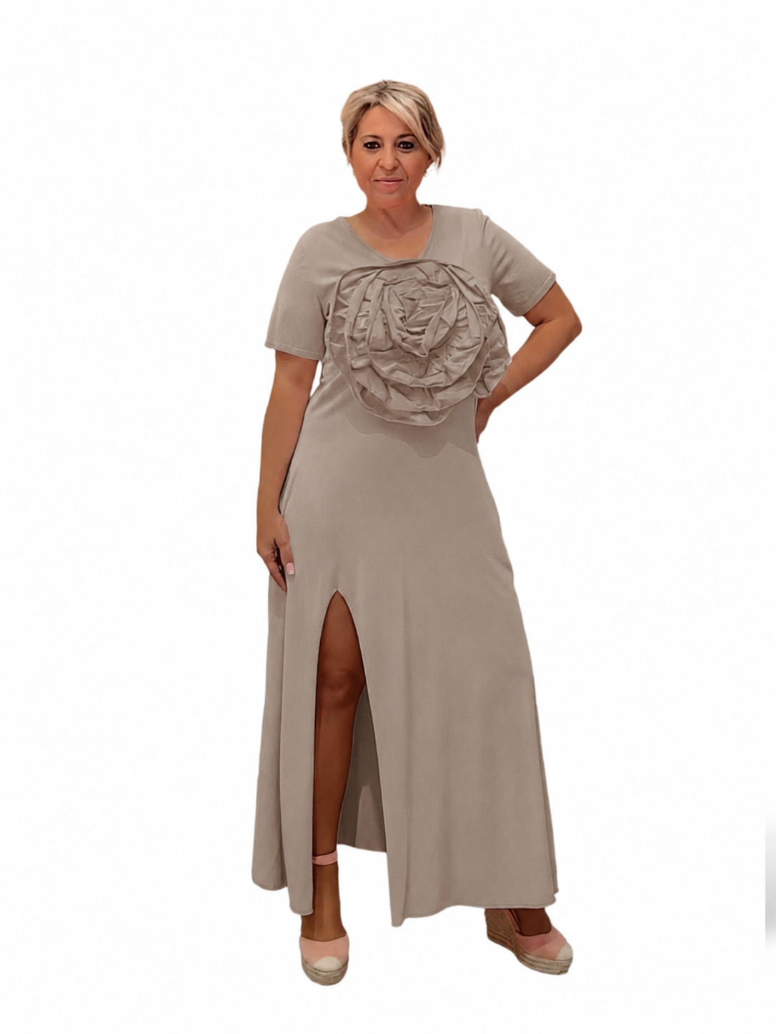 VESTIDO LARGO ALGODÓN LAVADO FLOR CON BOLSILLOS