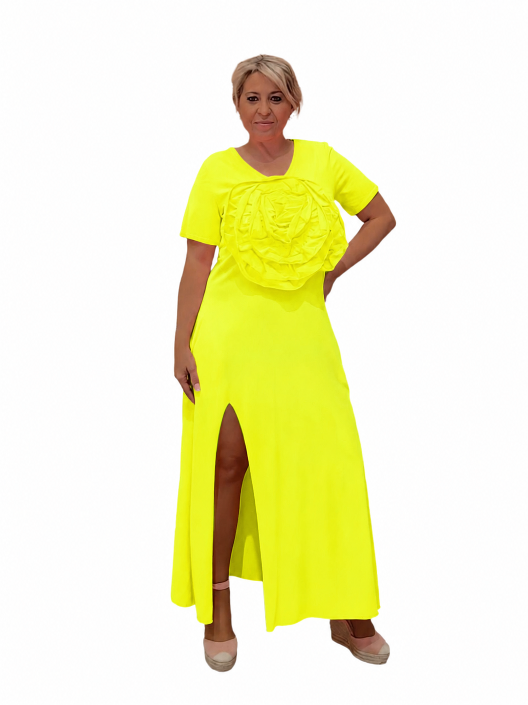 VESTIDO LARGO ALGODÓN LAVADO FLOR CON BOLSILLOS