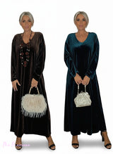 VESTIDO LONGO DE VELUDO COM DECOTE EM V