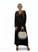 VESTIDO LONGO DE VELUDO COM DECOTE EM V