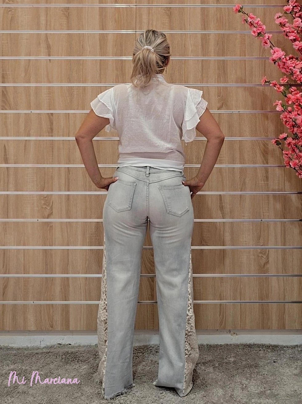 JEANS COMBINADOS ENCAJE GRIS - Mi Marciana