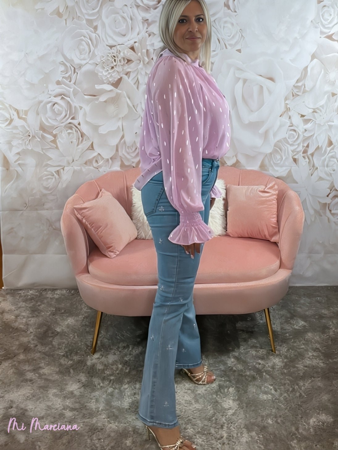 JEANS FLARE BORDADOS LILA - Mi Marciana