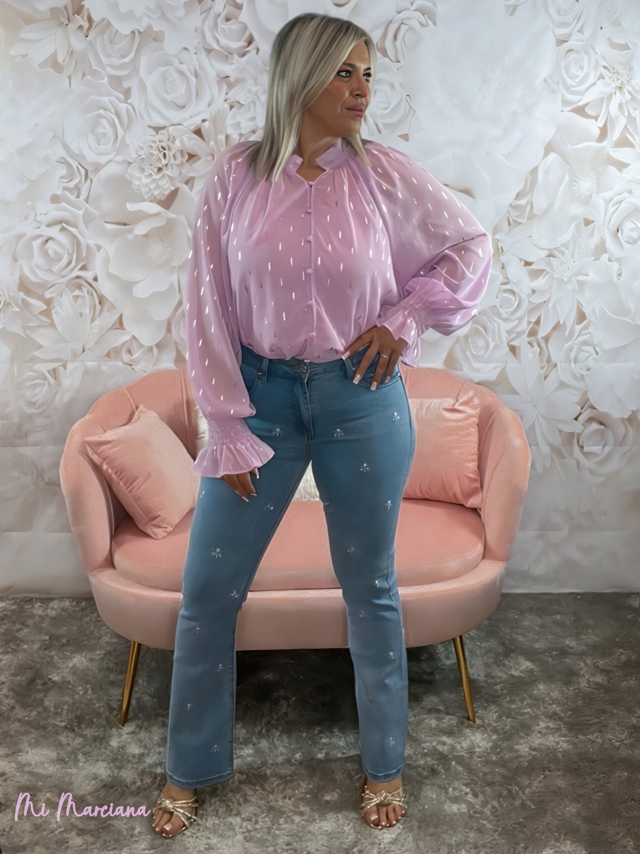 JEANS FLARE BORDADOS LILA - Mi Marciana