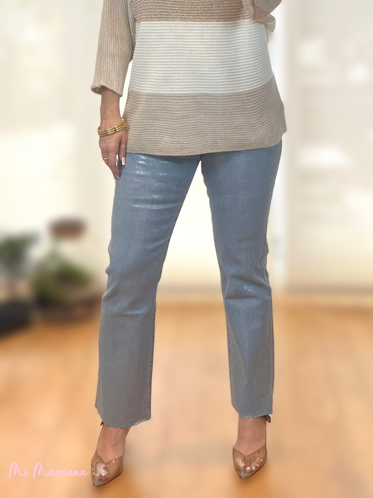 JEANS METALIZADO PLATA - Mi Marciana